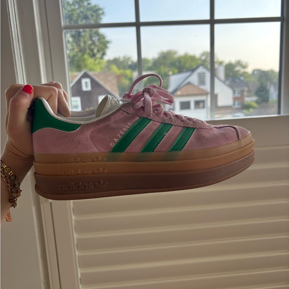 Adidas Pink and Green Retro Sneakers